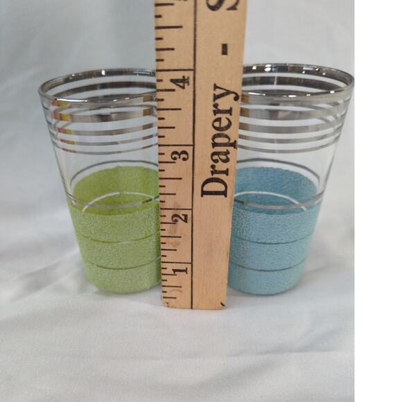 Set of 6 Vintage Pastel Sugar Frosted Juice Glasses Platinum Trim - Picture 6 of 6
